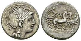 Appius Claudius Pulcher, T. Manlius Mancinus and Q. Urbinius AR Denarius, 111 or 110 BC 

Appius Claudius Pulcher, T. Manlius Mancinus and Q. Urbini...