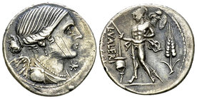 L. Valerius Flaccus AR Denarius, 108 or 107 BC 

L. Valerius Flaccus. AR Denarius (20 mm, 3.88 g), Rome, 108 or 107 BC.
Obv. Draped bust of Victory...