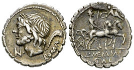 L. Memmius Galeria AR Denarius, 106 BC 

L. Memmius Galeria. AR Denarius serratus (17-18 mm, 3.90 g), Rome, 106 BC.
Obv. Head of Saturn to left; be...