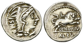 L. Thorius Balbus AR Denarius, 105 BC 

L. Thorius Balbus. AR Denarius (19-20 mm, 3.87 g), Rome, 105 BC.
Obv. Head of Juno Sospita to right, wearin...