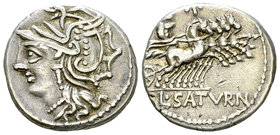 L. Appuleius Saturninus AR Denarius, 104 BC 

L. Appuleius Saturninus. AR Denarius (18-19 mm, 3.66 g), Rome, 104 BC.
Obv. Helmeted head of Roma to ...