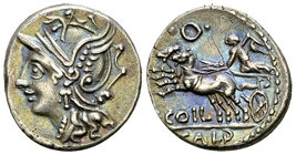 C. Coelius Caldus AR Denarius, 104 BC 

C. Coelius Caldus. AR Denarius (17-18 mm, 3.86 g), Rome, 104 BC.
Obv. Helmeted head of Roma to left.
Rev. ...