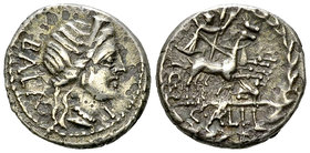 C. Allius Bala AR Denarius, 92 BC 

C. Allius Bala. AR Denarius (18-19 mm, 3.79 g), Rome, 92 BC.
Obv. BALA, Diademed female head to right; below ch...