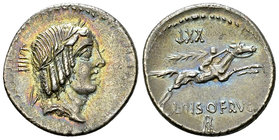 L. Piso Frugi AR Denarius, 90 BC 

L. Piso Frugi. AR Denarius (19-20 mm, 3.81 g), Rome, 90 BC.
Obv. Laureate head of Apollo to right; behind, IIII....