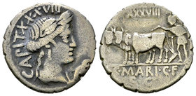 C. Marius C.f. Capito AR Denarius, 81 BC 

C. Marius C.f. Capito. AR Denarius serratus (18-19 mm, 3.75 g), Rome, 81.
Obv. Bust of Ceres to right; b...