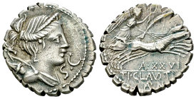 T. Claudius Nero AR Denarius, 79 BC 

T. Claudius Nero. AR Denarius serratus (18-19 mm, 3.93 g), Rome, 79 BC.
Obv. Draped bust of Diana to right, w...