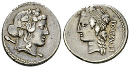 L. Cassius Q. f. AR Denarius, 78 BC 

L. Cassius Q. f. AR Denarius (17-19 mm, 3.99 g), Rome, 78 BC.
Obv. Ivy-wreathed head of Liber to right, with ...
