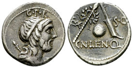 Cn. Cornelius Lentulus AR Denarius, 76/75 BC 

Cn. Cornelius Lentulus. AR Denarius (19 mm, 3.94 g), Spain (?), 76-75 BC.
Obv. Draped bust of the Ge...