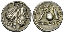 Cn. Cornelius Lentulus AR Denarius, 76/75 BC 

Cn. Cornelius Lentulus. AR Denarius (18-19 mm, 3.90 g), Spain (?), 76-75 BC.
Obv. Draped bust of the...