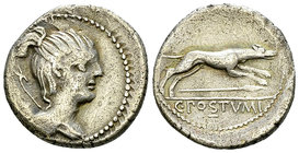 C. Postumius AR Denarius, 74 BC 

C. Postumius. AR Denarius (19 mm, 3.68 g), Rome, 74.
Obv. Draped bust of Diana to right, bow and quiver over shou...
