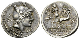 Lucius Axius L.f. Naso AR Denarius, 71 BC 

Lucius Axius L.f. Naso. AR Denarius (19-20 mm, 3.90 g), Rome, 71 BC.
Obv. Head of Mars to right, wearin...