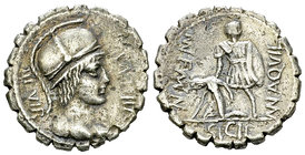 Mn. Aquillius AR Denarius, 71 BC 

Mn. Aquillius. AR Denarius serratus (19-20 mm, 3.67 g), Rome, 71 BC.
Obv. VIRTVS III VIR, Helmeted and draped bu...