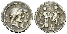 Q. Fufius Calenus and Mucius Cordus AR Denarius, 70 BC 

Q. Fufius Calenus and Mucius Cordus. AR Denarius serratus (21 mm, 3.63 g), Rome, 70 BC.
Ob...