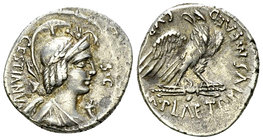 M. Plaetorius M.f. Caestianus AR Denarius, 67 BC 

M. Plaetorius M.f. Caestianus. AR Denarius (17-19 mm, 3.76 g), Rome, 67 BC.
Obv. Bust to right w...