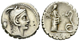 L. Roscius Fabatus AR Denarius, 64 BC 

L. Roscius Fabatus. AR Denarius serratus (17-18 mm, 4.00 g), Rome, 64 BC.
Obv. Head of Juno Sospita to righ...