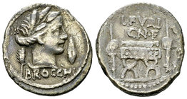 L. Furius Cn. f. Brocchus AR Denarius, 63 BC 

L. Furius Cn. f. Brocchus. AR Denarius (18-19 mm, 3.30 g), Rome, 63 BC.
Obv. III - VIR, Head of Cere...
