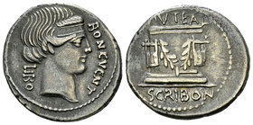L. Scribonius Libo AR Denarius, 62 BC 

L. Scribonius Libo. AR Denarius (20 mm, 4.02 g), Rome, 62 BC.
Obv. BON EVENT LIBO, Diademed head of Bonus E...