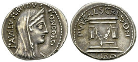 L. Aemilius Paullus Lepidus and L. Scribonius Libo AR Denarius, 62 BC 

L. Aemilius Paullus Lepidus and L. Scribonius Libo. AR Denarius (18-21 mm, 3...