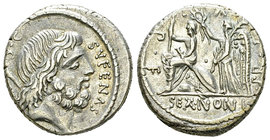 N. Nonius Sufenas AR Denarius, 59 BC 

N. Nonius Sufenas. AR Denarius (17 mm, 3.94 g), Rome, 59 BC.
Obv. SVFENAS S·C, Head of Saturn to right; in l...