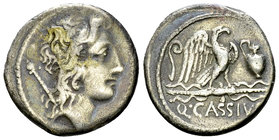 Q. Cassius Longinus AR Denarius, 55 BC 

Q. Cassius Longinus. AR Denarius (18 mm, 3.49 g), Rome, 55 BC.
Obv. Head of Genius Populi Romani to right;...