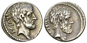 M. Iunius Brutus AR Denarius, 54 BC 

M. Iunius Brutus. AR Denarius (17-18 mm, 4.11 g), Rome, 54 BC.
Obv. BRVTVS, Head of L. Iunius Brutus to right...