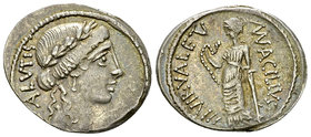 Mn. Acilius Glabrio AR Denarius, 49 BC 

Mn. Acilius Glabrio. AR Denarius (18-21 mm, 3.91 g), Rome, 49 BC.
Obv. SALVTIS upwards, Laureate head of S...