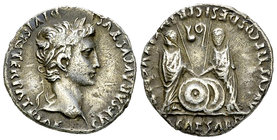 Augustus AR Denarius, Caius and Lucius reverse 

Augustus (27 BC - 14 AD). AR Denarius (19 mm, 3.72 g), Lugdunum, c. 2-1 BC.
Obv. CAESAR AVGVSTVS D...
