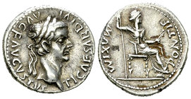 Tiberius AR Denarius, Livia reverse 

 Tiberius (14-37 AD). AR Denarius (18-19 mm, 3.64 g), Lugdunum. Obv. TI CAESAR DIVI AVG F AVGVSTVS, Laureate h...
