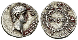 Nero AR Denarius 

Nero (54-68 AD). AR Denarius (17-18 mm, 3.36 g), Rome, 58-59 AD. 
Obv. NERO CAESAR AVG [IMP], bare head to right. 
Rev. PONTIF ...