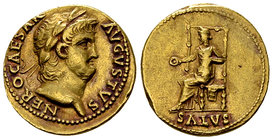 Nero Aureus, Salus reverse 

Nero (54-68 AD). Aureus (19 mm, 7.38 g), Rome, 65-66.
Obv. NERO CAESAR AVGVSTVS, Laureate head to right.
Rev. Salus, ...
