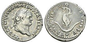 Titus AR Denarius, Dolphin coiled around anchor reverse 

Titus (79-81). AR Denarius (17-18 mm, 3.23 g), Rome, 80 AD. 
Obv. IMP TITVS CAES VESPASIA...