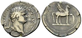 Domitianus AR Denarius, Pegasus reverse 

Vespasianus (69-79 AD) for Domitianus Caesar. AR Denarius (19-20 mm, 3.07 g), Rome, 76-77.
Obv. CAESAR AV...