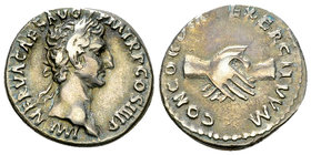 Nerva AR Denarius, Clasped hands reverse 

Nerva (96-98 AD). AR Denarius (17 mm, 3.41 g), Rome, 97.
Obv. IMP NERVA CAES AVG P M TR P COS III P P, L...