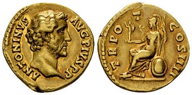 Antoninus Pius Aureus, Roma reverse 

Antoninus Pius (138-161 AD). Aureus (19 mm, 7.08 g), Rome, 145-161.
Obv. ANTONINVS AVG PIVS P P, Head, bare, ...