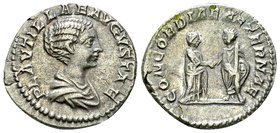 Plautilla AR Denarius, Concordia reverse 

Caracalla (198-217 AD) for Plautilla. AR Denarius (18-19 mm, 3.35 g), Rome, 202/203.
Obv. PLAVTILLAE AVG...