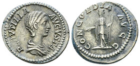 Plautilla AR Denarius, Concordia reverse 

Caracalla (198-217 AD) for Plautilla. AR Denarius (18-19 mm, 3.58 g), Rome, 202/203.
Obv. PLAVTILLA AVGV...
