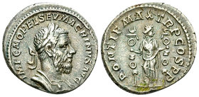 Macrinus AR Denarius, Fides reverse 

Macrinus (217-218 AD). AR Denarius (19-20 mm, 4.11 g), Rome, 217.
Obv. IMP C M OPEL SEV MACRINVS AVG, Laureat...