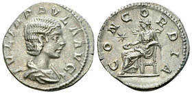 Iulia Paula AR Denarius, Concordia reverse 

Elagabalus (218-222 AD) for Iulia Paula. AR Denarius (18-19 mm, 2.92 g), Rome,219/220.
Obv. IVLIA PAVL...