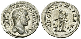 Severus Alexander AR Denarius, Providentia reverse 

Severus Alexander (222-235 AD). AR Denarius (20-21 mm, 3.14 g), Rome, 231-235 AD.
 Obv. IMP AL...