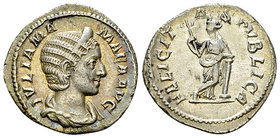 Iulia Mamaea AR Denarius, Felicitas reverse 

Severus Alexander (222-235) for Iulia Mamaea. AR Denarius (20 mm, 2.94 g), Rome.
Obv. IVLIA MAMAEA AV...