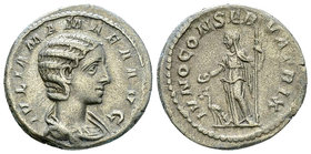 Iulia Mamaea AR Denarius, Iuno reverse 

Severus Alexander (222-235) for Iulia Mamaea. AR Denarius (19 mm, 3.34 g), Rome.
Obv. IVLIA MAMAEA AVG, Dr...