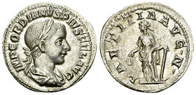 Gordianus III Pius AR Denarius, Laetitia reverse 

Gordianus III Pius (238-244 AD). AR Denarius (20 mm, 3.18 g), Rome.
Obv. IMP GORDIANVS PIVS FEL ...