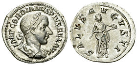Gordianus III Pius AR Denarius, Salus reverse 

Gordianus III Pius (238-244 AD). AR Denarius (19-20 mm, 2.83 g), Rome.
Obv. IMP GORDIANVS PIVS FEL ...