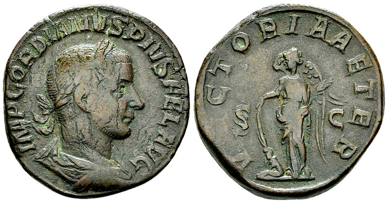 Gordianus III Pius AE Sestertius, Victory reverse 

Gordian III Pius (238-244 ...