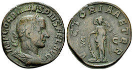 Gordianus III Pius AE Sestertius, Victory reverse 

Gordian III Pius (238-244 AD). AE Sestertius (30 mm, 23.25 g), Rome, 243-244.
Obv. IMP GORDIANV...