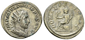 Philippus I Arabs AR Denarius, Roma reverse 

Philippus I Arabs (244-249 AD). AR Antoninianus (21-23 mm, 3.88 g), Rome, 244-247 AD.
Obv. IMP M IVL ...