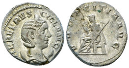 Herennia Etruscilla AR Antoninianus, Pudicitia reverse 

Traianus Decius (249-251 AD) for Herennia Etruscilla. AR Antoninianus (20-21 mm, 4.14 g), R...
