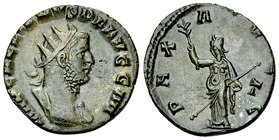 Gallienus AE Antoninianus, Pax reverse 

Gallienus (253-268 AD). AE Antoninianus (19-20 mm, 3.27 g), Rome.
Obv. IMP GALLIENVS P F AVG G M, Radiate ...