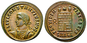 Constantius II AE Nummus, camp gate reverse 

Constantine I (306-337 AD) for Constantius II Caesar. AE Nummus (20 mm, 3.11 g), Alexandria, 327/328....