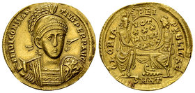 Constantius II AV Solidus, Roma and Constantinopolis reverse 

Constantius II (337-361 AD). AV Solidus (20-22 mm, 4.47 g), Nicomedia, 351-355.
Obv....